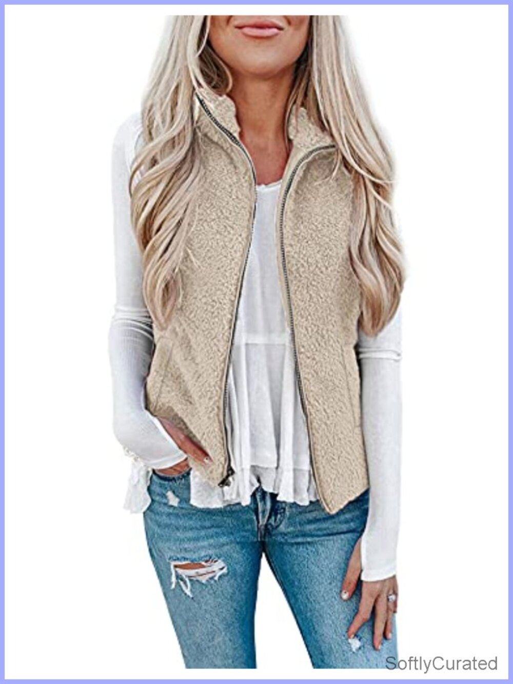 LOMON Womens Fuzzy Sherpa Fleece Vest Sleeveless Zip Cardigan with Pockets